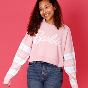 Barbie Cropped Christmas Jumper Womens Snowflakes Fairisle Pink Knitted Sweater X-Large