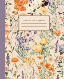 composition notebook vintage: college ruled with cute aesthetic purple floral illustration for girls, teens, and women