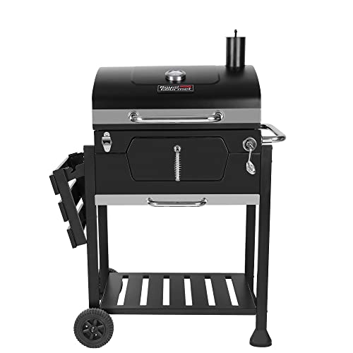 Royal Gourmet 24-Inch Charcoal Grill with Foldable Side Table, 490 Square Inches Heavy-duty BBQ Grill, Perfect for Outdoor Picnics Patio Garden and Backyard Grilling, Black,CD1824G