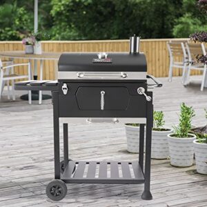 Royal Gourmet 24-Inch Charcoal Grill with Foldable Side Table, 490 Square Inches Heavy-duty BBQ Grill, Perfect for Outdoor Picnics Patio Garden and Backyard Grilling, Black,CD1824G