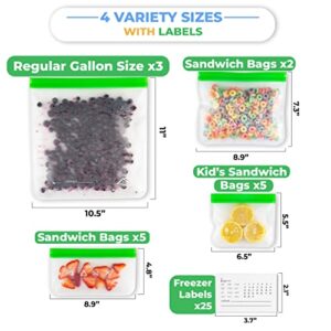 15 PacK Bpa Free Freezer Bags In 4 Sizes With Freezer Labels BPA Free Reuseable Plastic Bags, Reusable Gallon Freezer Bags, Silicone Sandwich Bags Reusable, 5 x 6 Reusable Snack Bags for Kids