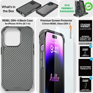 REBEL Phone iPhone 14 Pro Case [Gen-4 Series Aramid Fiber] Strong MagSafe Compatible, Protective Shockproof Corners, Metal Buttons, Upgraded Slim Case for iPhone 14 Pro 6.1 Inch 2022 (Black)