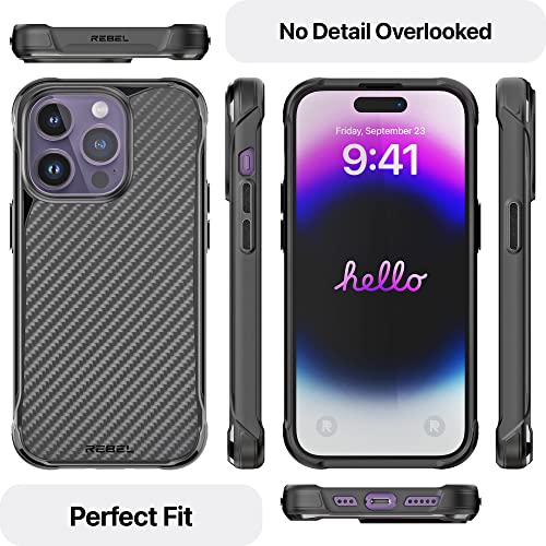 REBEL Phone iPhone 14 Pro Case [Gen-4 Series Aramid Fiber] Strong MagSafe Compatible, Protective Shockproof Corners, Metal Buttons, Upgraded Slim Case for iPhone 14 Pro 6.1 Inch 2022 (Black)