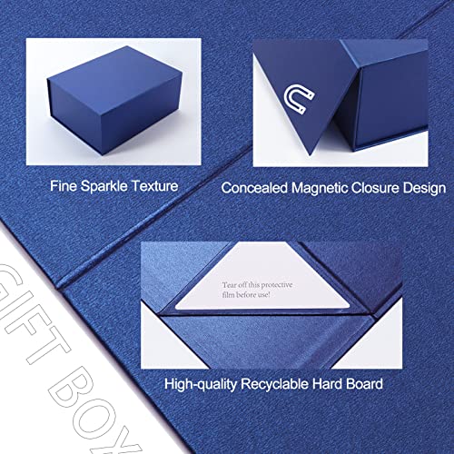 Ditwis 4 Pack 9.5x7x4 Inches Gift Boxes with Magnetic Closure Lids, Blue Magnetic Box for Wedding, Groomsmen Bridesmaid Proposal, Birthdays, Mother's Day