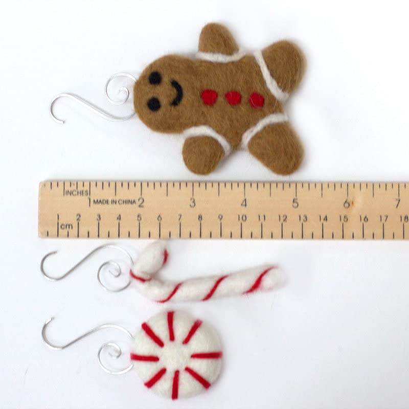 Felt Christmas Ornaments- Gingerbread Man, Peppermint, Candy Cane- With Hooks- Winter- Tree Decor- Holiday Decoration