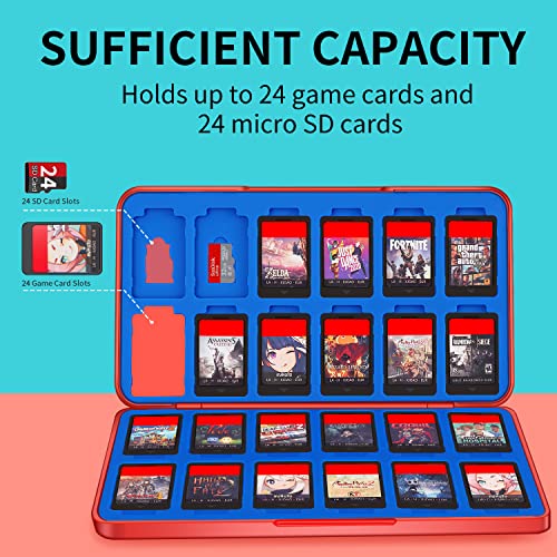 Switch Game Holder Case with 24 Cartridge Slots and 24 Micro SD Card Storage, Slim Portable Game Organizer Traveler Gift Accessories with Magnetic Closure, Protective Hard Shell and Soft Lining