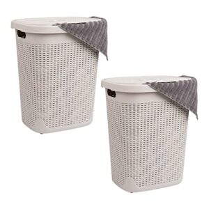 mind reader basket collection, slim laundry hamper, 50 liter (15kg/33lbs) capacity, cut out handles, attached hinged lid, ventilated, set of 2, 17.65"l x 13.75"w x 21"h, ivory
