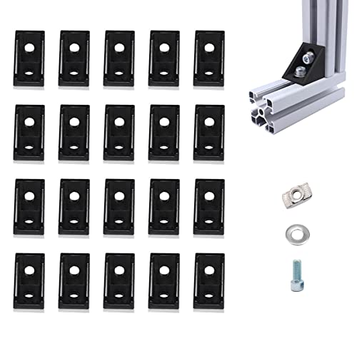 2020 Aluminum Extrusion Connector Bracket Corner Brace Set, Metal Corner Braces with Socket Head Cap Screws, Mounting Bolts and Washers - Aluminum Extrusion Accessories (20mmx20mm, 20pcs)