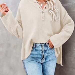 Pink Queen Women's Button Oversized Sweater Batwing Long Sleeve V Neck Henley Top Fall Pullover Knit Jumper Beige XL