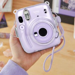 EpicGadget Case for Fujifilm Instax Mini 11 - Clear Hard PVC Protective and Portable Camera Cover with Detachable Adjustable Shoulder Strap