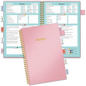 recipe book to write in your own recipes, blank recipe notebook with tabs for family cooking lover, 120 pages recipe organizer, 8.5 x 5.5", pink