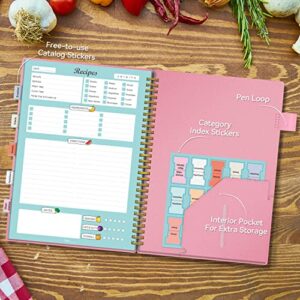 Recipe Book to Write in Your Own Recipes, Blank Recipe Notebook with Tabs for Family Cooking Lover, 120 Pages Recipe Organizer, 8.5 x 5.5", Pink