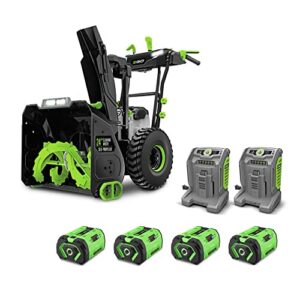 ego power+ snt2406-4 24" 2-stage snow thrower with (4) 10ah batteries and (2) 700w turbo chargers