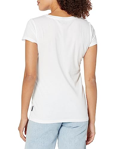 Calvin Klein Women's Foil Monogram Logo V-Neck Short Sleeve Iconic Tee, WHTE Silver, Medium