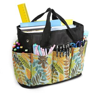 gerymu art supply storage organizer, craft organizers and storage tote bag with pockets art caddy oxford fabric craft storage containers for teacher, students, artist,office workers, traveler yellow