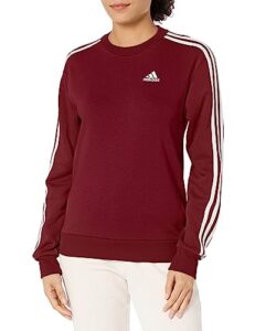adidas women's essentials 3-stripes fleece sweatshirt, shadow red/white, x-small