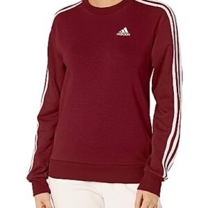adidas Women's Essentials 3-Stripes Fleece Sweatshirt, Shadow Red/White, X-Small