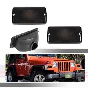 Tonsya For 1997 1998 1999 2000 2001 2002 2003 2004 2005 2006 Jeep Wrangler TJ Front Corner Turn Signal Parking Lights Housings Replacement Smoked Lens