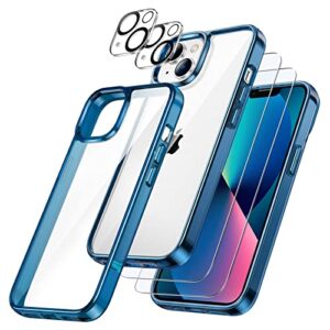 jetech 3 in 1 case for iphone 13 mini 5.4-inch, with 2-pack screen protector and 2-pack camera lens protector, full coverage tempered glass film, shockproof bumper phone cover (navy)