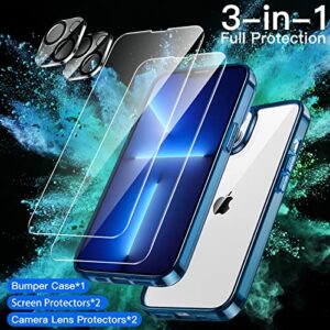 JETech 3 in 1 Case for iPhone 13 Mini 5.4-Inch, with 2-Pack Screen Protector and 2-Pack Camera Lens Protector, Full Coverage Tempered Glass Film, Shockproof Bumper Phone Cover (Navy)