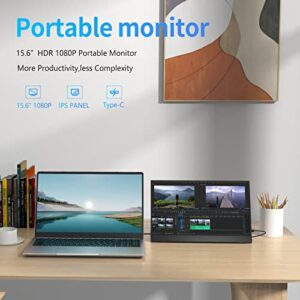 JOHNKANG Portable Monitor 15.6 Inch FHD 1080P USB-C HDMI Second Screen IPS HDR Second External Monitor for Laptop PC Phone Xbox PS4 Switch,Built-in Speaker/Smart Cover Included