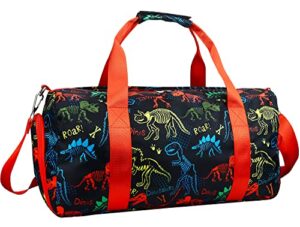 gym travel duffle bag for boys - gymnastics sports dance bag with shoe compartment & wet pocket binosaur kids travel bag teens weekender sleepover carry on bag