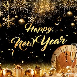 CYLYH 7x5FT New Year Backdrop 2024 Happy New Year Backdrop Golden Particles Bokeh Backdrop Black and Gold Photography Background 2024 New Year Party Backdrops for Photography