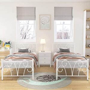 Timy Kids Twin Bed Frame with Headboard and Footboard, Metal Platform Bed Frame with 12 Inch Storage Space for Boys Girls Teens Adults, No Box Spring Needed, White