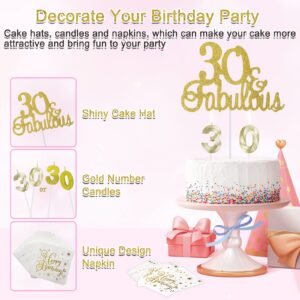 30th Birthday Decorations for Women, 30th Birthday Sash and Tiara CrownCake Topper, Birthday Candles, Napkins Set, 30th Birthday Gifts for Women (Gold)