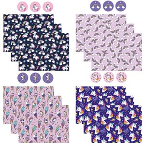 WRAPAHOLIC Birthday Wrapping Paper Sheet - 12 Sheets Unicorn Rainbow Adorable Cat Folded Flat with 12 Gift Tags for Party, Baby Shower - 19.7 Inch X 27.5 Inch Per Sheet