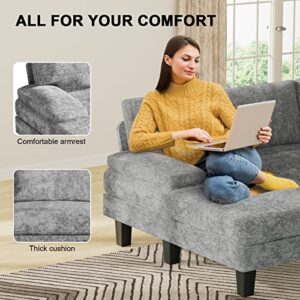 JUMMICO Convertible Sectional Sofa Couch, 4 Seat Sofa Set for Living Room with Throw Pillows, U-Shaped Modern Minimalist Fabric Modular Sofa with Double Chaise & Memory Foam (Gray)