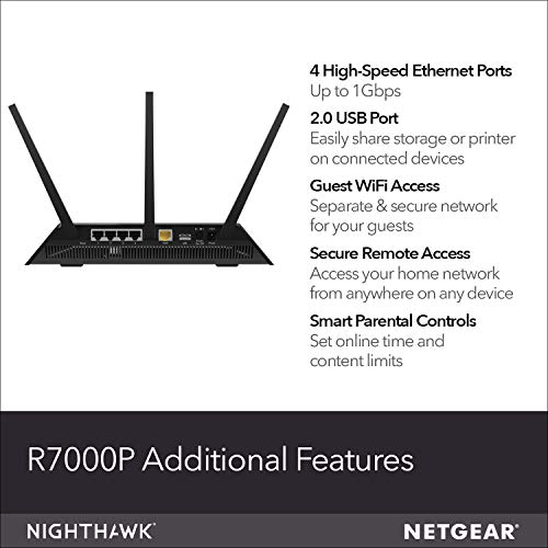 NetGear R7000P-100NAR Nighthawk AC2300 2Band WiFi Router - Certified Refurbished