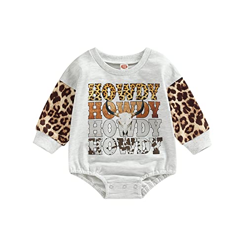 Lamuusaa Western Baby Girl Boy Clothes Long Sleeve Romper Sweatshirt Cow Print Bodysuit Oversized Sweater Fall Outfit 0-24M (Leopard A, 6-12 Months)