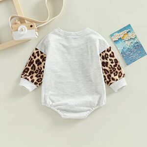 Lamuusaa Western Baby Girl Boy Clothes Long Sleeve Romper Sweatshirt Cow Print Bodysuit Oversized Sweater Fall Outfit 0-24M (Leopard A, 6-12 Months)