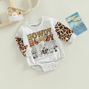 Lamuusaa Western Baby Girl Boy Clothes Long Sleeve Romper Sweatshirt Cow Print Bodysuit Oversized Sweater Fall Outfit 0-24M (Leopard A, 6-12 Months)