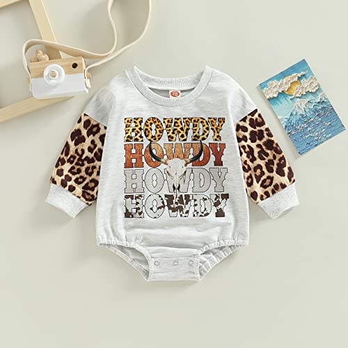 Lamuusaa Western Baby Girl Boy Clothes Long Sleeve Romper Sweatshirt Cow Print Bodysuit Oversized Sweater Fall Outfit 0-24M (Leopard A, 6-12 Months)