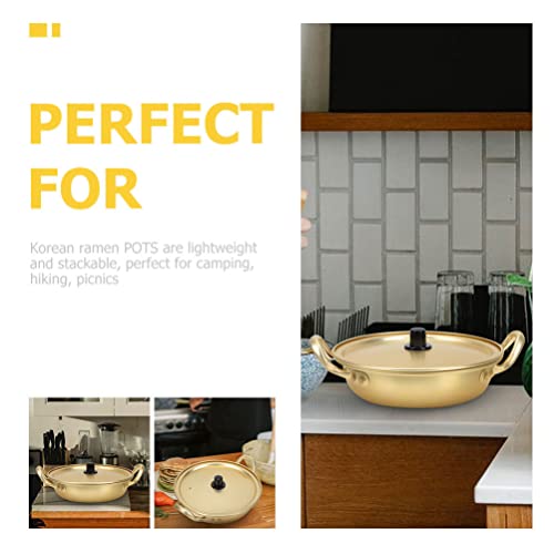 Yardwe Spoon Ramen Pot Korean Ramen Cooking Pot with Lid and Handles Korean Ramen Noodle Pot Fast Heating Ramyun Cooker for Cooking Soup Pasta Stew Kitchen Cookware 20cm Soup Pot Ramen Cooker