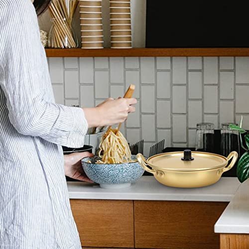 Yardwe Spoon Ramen Pot Korean Ramen Cooking Pot with Lid and Handles Korean Ramen Noodle Pot Fast Heating Ramyun Cooker for Cooking Soup Pasta Stew Kitchen Cookware 20cm Soup Pot Ramen Cooker