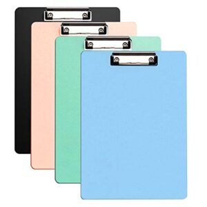 kiroyal 4 pack plastic clipboards multiple colors clip boards with low profile metal clip,hangable low profile clipboard, standard a4 letter size for students, teacher,doctor, nurse,office clerk