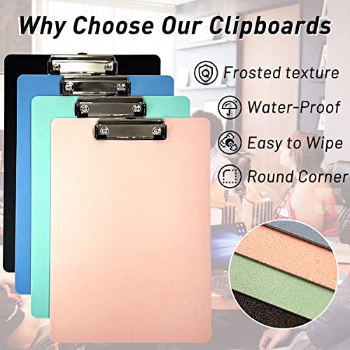 KIROYAL 4 Pack Plastic Clipboards Multiple Colors Clip Boards with Low Profile Metal Clip,Hangable Low Profile Clipboard, Standard A4 Letter Size for Students, Teacher,Doctor, Nurse,Office Clerk