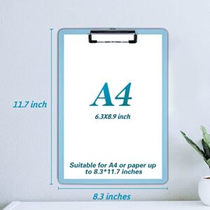 KIROYAL 4 Pack Plastic Clipboards Multiple Colors Clip Boards with Low Profile Metal Clip,Hangable Low Profile Clipboard, Standard A4 Letter Size for Students, Teacher,Doctor, Nurse,Office Clerk