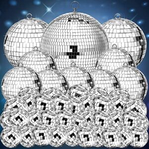 100 pcs mirror disco balls decorations different sizes bulk silver disco balls ornaments hanging disco balls for christmas tree dance music 50s 60s 70s disco themed party decor (0.8,1.6,2.4,3,4,8)