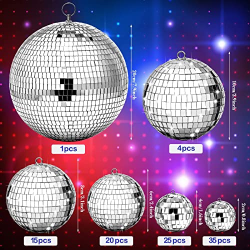 100 Pcs Mirror Disco Balls Decorations Different Sizes Bulk Silver Disco Balls Ornaments Hanging Disco Balls for Christmas Tree Dance Music 50s 60s 70s Disco Themed Party Decor (0.8,1.6,2.4,3,4,8)