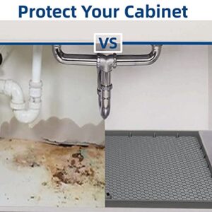 Under Sink Mat, 34"*22" Under Sink Mats for Kitchen Waterproof,with Drain Hole, Kitchen Bathroom Cabinet Silicone Mat ， Protector for Drips Leaks Spills