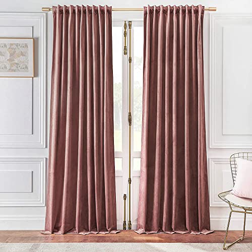 Timeper Mauve Velvet Curtains - Wild Rose Pink Light Blocking Bedroom Curtains 96 inches for Kids Gilrs, Back Tab Luxury Curtains for Dining/Nursery, W52 x L96, 2 Panels