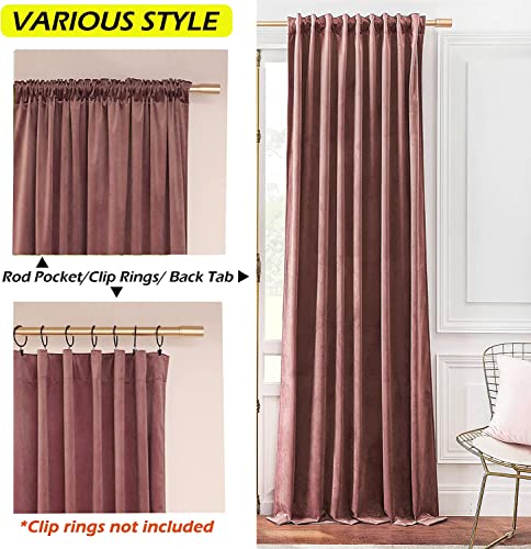 Timeper Mauve Velvet Curtains - Wild Rose Pink Light Blocking Bedroom Curtains 96 inches for Kids Gilrs, Back Tab Luxury Curtains for Dining/Nursery, W52 x L96, 2 Panels