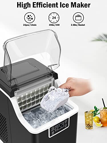 Kndko Ice Makers Countertop, 2,000 pcs/45 lbs/Day,2 Way Filling,Self-Cleaning,6 Gears Ice Size Control,24H Timer, ice Machine Maker countertop for Home Outdoor RV