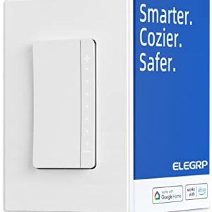 ELEGRP Smart Dimmer Light Switch DPR30, 2.4GHz Wi-Fi Dimmer Switch Compatible with Alexa and Google Assistant, Single Pole/3 Way, Needs Neutral Wire, No Hub Required, UL&FCC Listed, White, 1 Pack