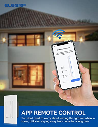 ELEGRP Smart Dimmer Light Switch DPR30, 2.4GHz Wi-Fi Dimmer Switch Compatible with Alexa and Google Assistant, Single Pole/3 Way, Needs Neutral Wire, No Hub Required, UL&FCC Listed, White, 1 Pack