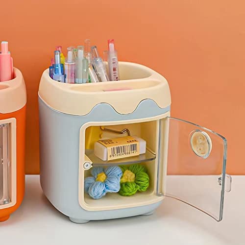 Zyners Pen Holder Pencil Organizer with Drawer for kids, Cosmetic Makeup Brushes Holder for Dressing Table, Pig Nose Cute Pen Holder for Kids, Office, Desk, School(Blue)